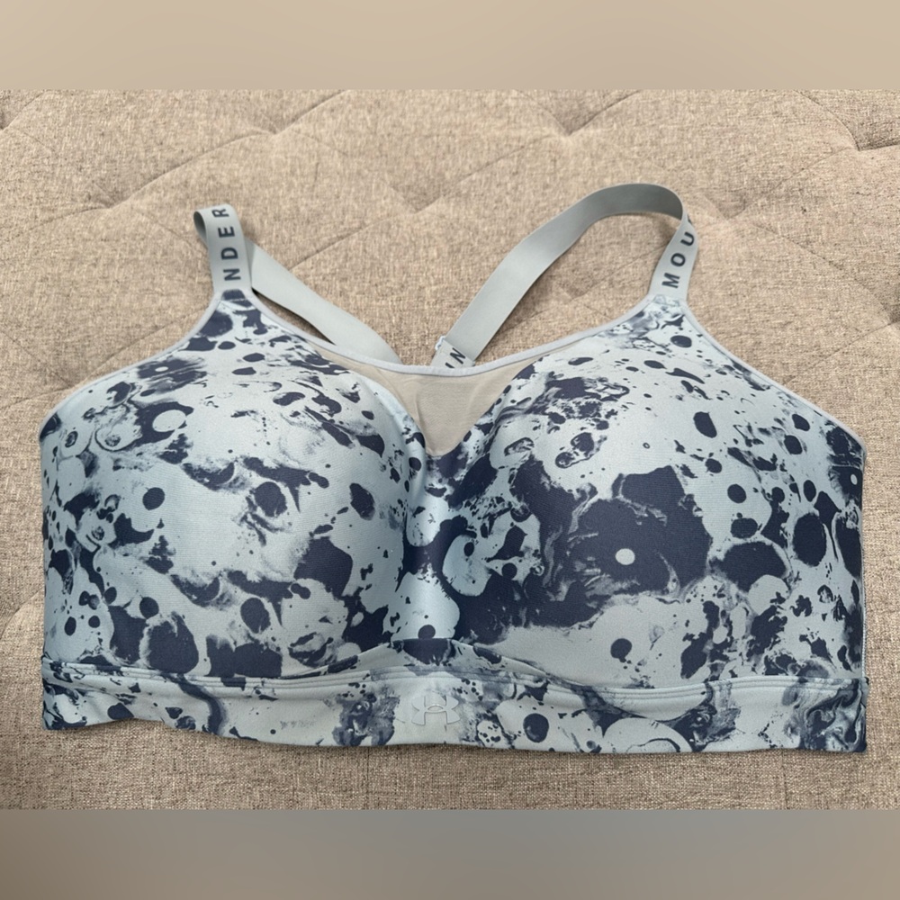 Under Armour Light Blue and Navy Marble Print Sports Bra